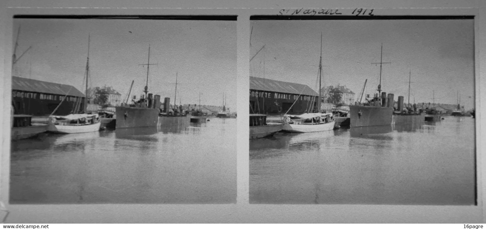 PLAQUE DE VERRE STÉRÉO, NAVIRES DANS LE BASSIN DU PORT DE SAINT-NAZAIRE, 1912. LOIRE-ATLANTIQUE - Glass Slides