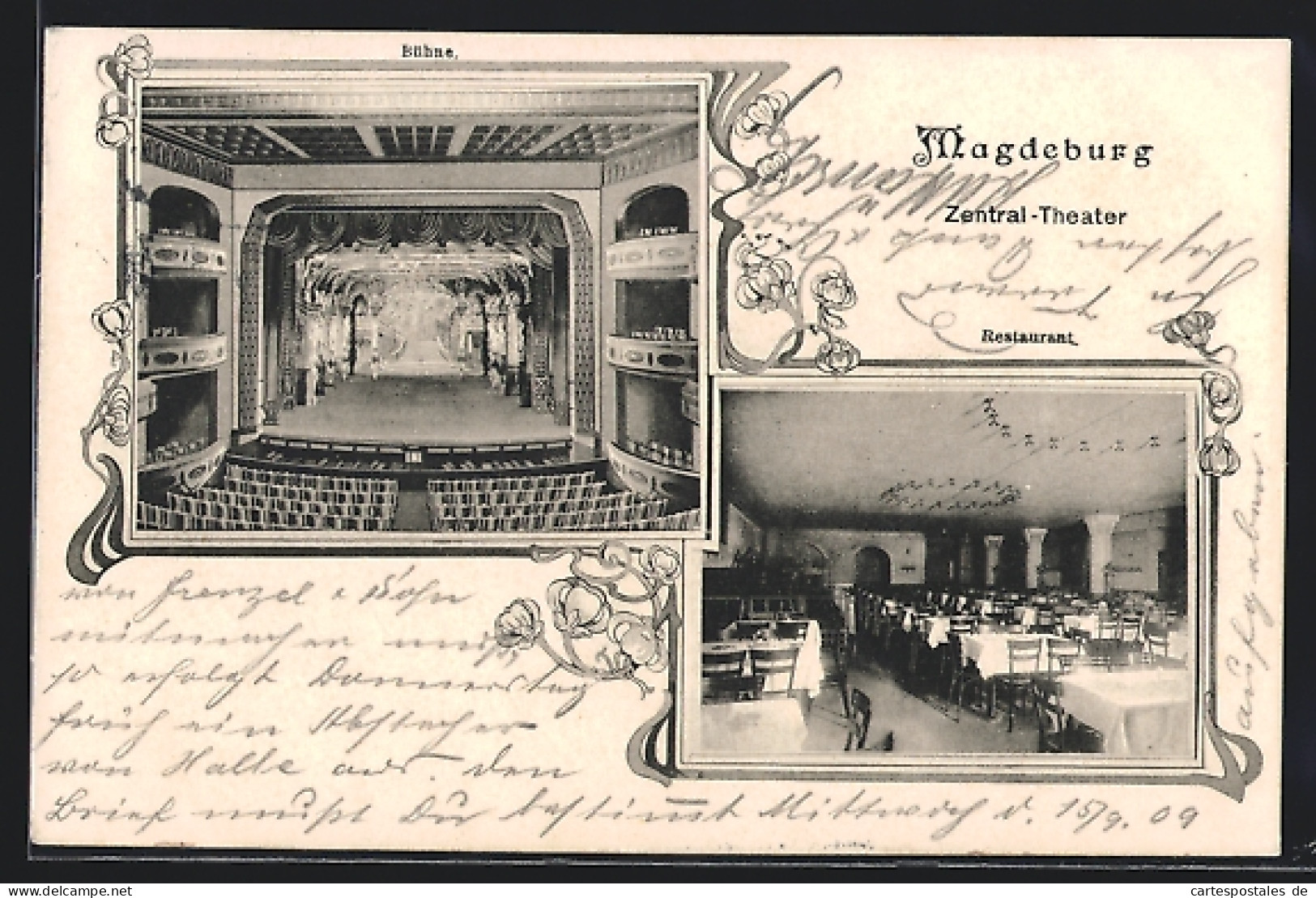 AK Magdeburg, Zentral-Theater Mit Bühne Und Restaurant  - Teatro