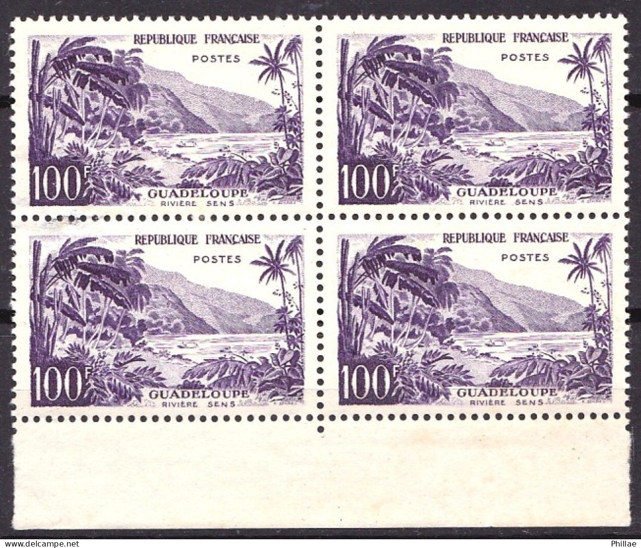 1194 - 100F  Guadeloupe - Bloc De 4 BDF - Neuf (2 Exempl. N**-TB Et 2 Exempl. Défectueux Au Verso) - Très Bel Aspect - Unused Stamps