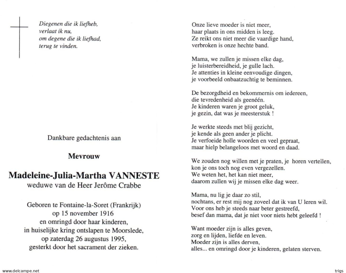 Madeleine Julia Martha Vanneste (1916-1995) - Devotion Images
