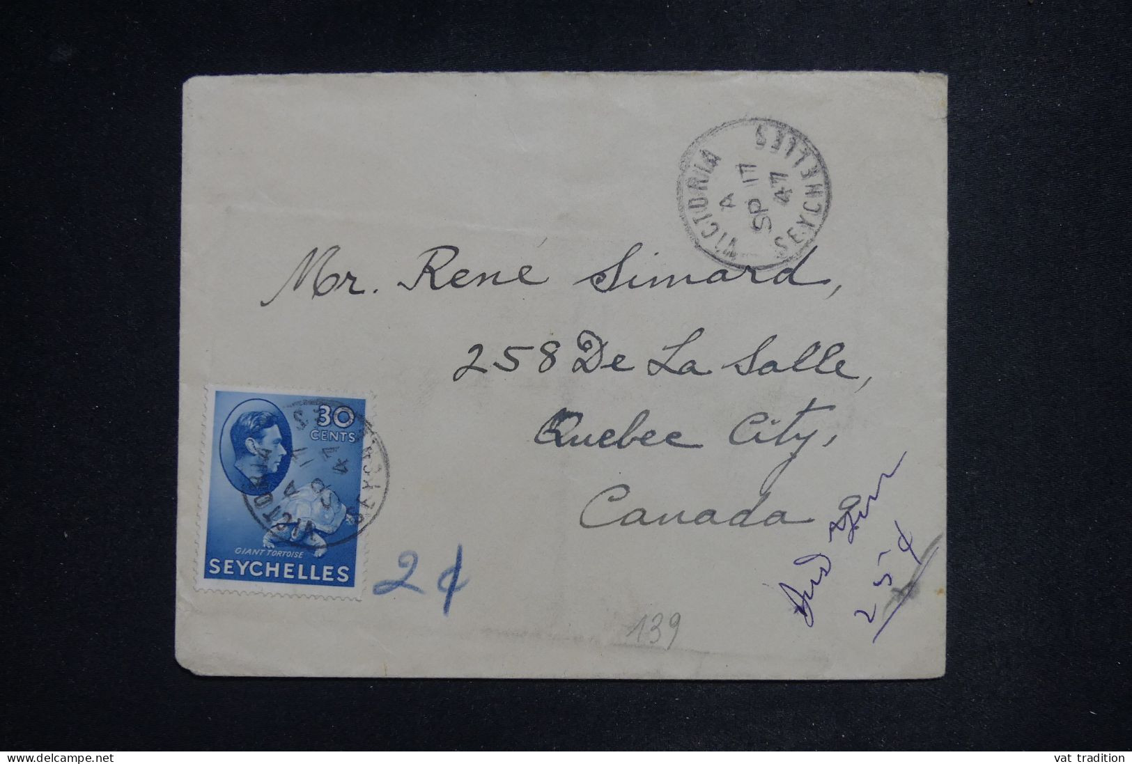 SEYCHELLES - Lettre Par Avion > Canada - 1947 - A 2894 - Seychelles (1976-...)