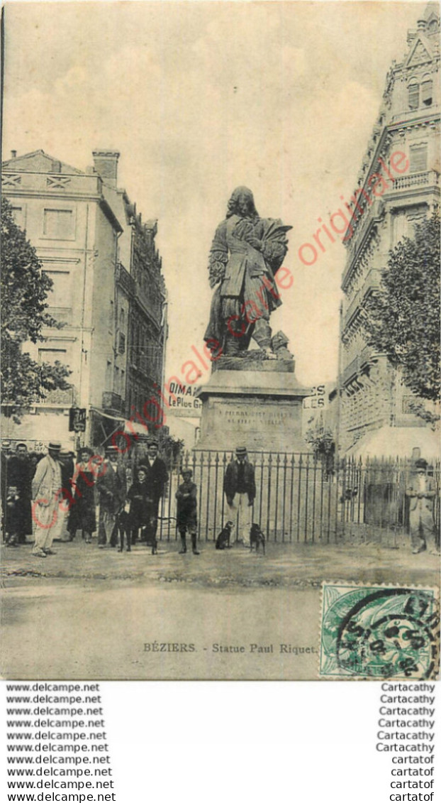 34.  BEZIERS .  Statue Paul Riquet .  CPA Animée . - Beziers