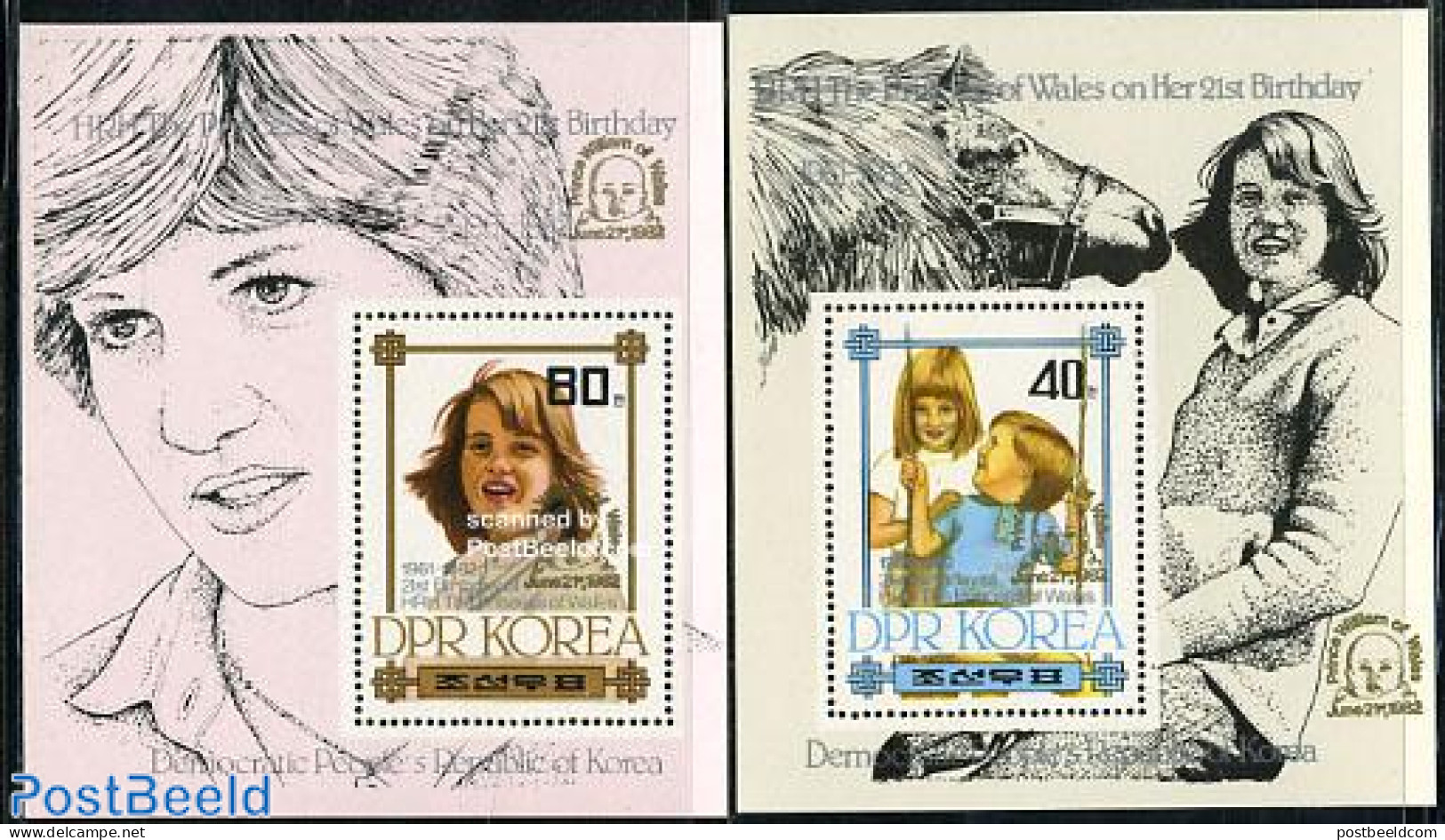 Korea, North 1982 Birth Of William 2 S/s (gold Overprints), Mint NH, History - Charles & Diana - Kings & Queens (Royal.. - Familles Royales