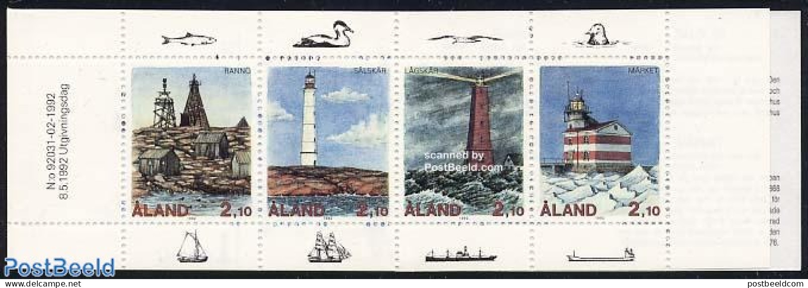 Aland 1992 Lighthouses 4v In Booklet, Mint NH, Various - Stamp Booklets - Lighthouses & Safety At Sea - Ohne Zuordnung