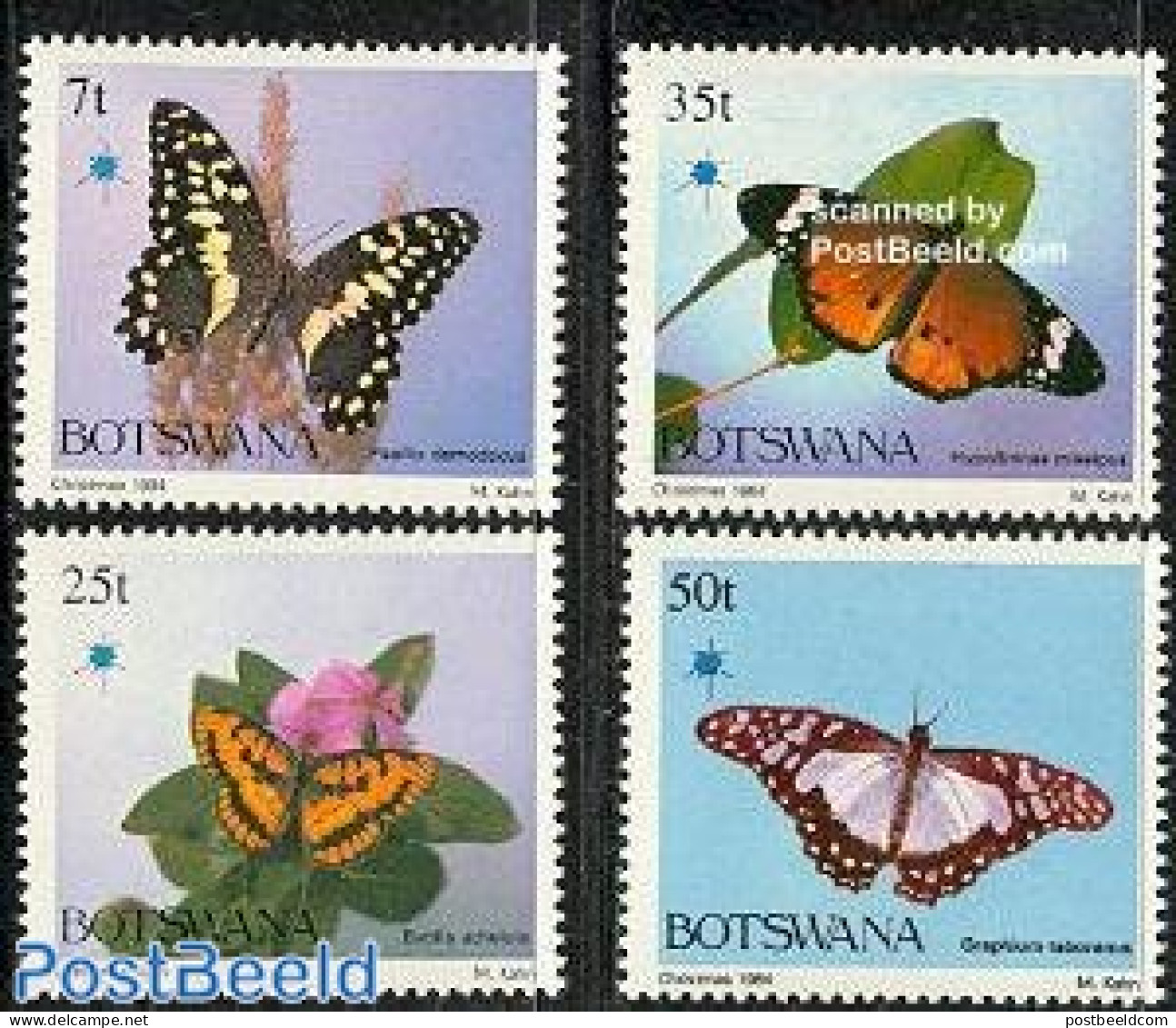 Botswana 1984 Christmas, Butterflies 4v, Mint NH, Nature - Religion - Butterflies - Christmas - Noël