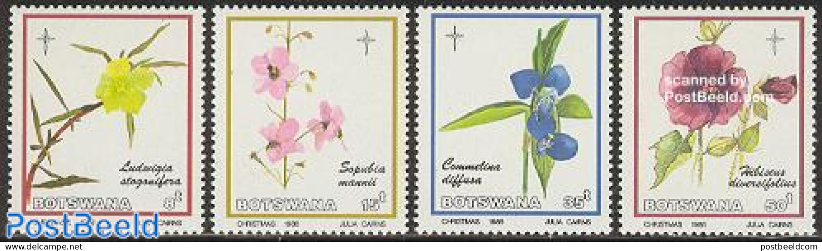 Botswana 1986 Christmas, Flowers 4v, Mint NH, Nature - Religion - Flowers & Plants - Christmas - Kerstmis