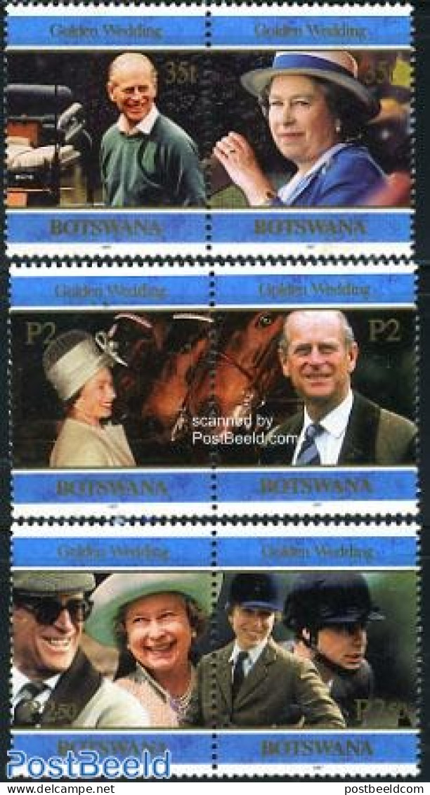 Botswana 1997 Elizabeth Golden Wedding 3x2v [:], Mint NH, History - Nature - Kings & Queens (Royalty) - Horses - Familias Reales