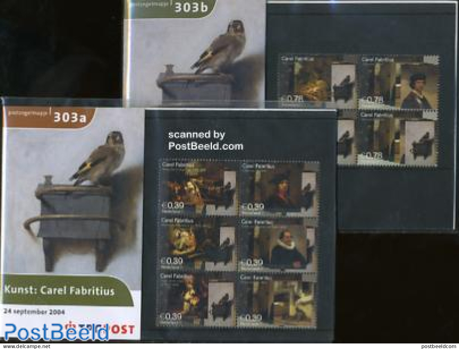 Netherlands 2004 Fabritius 2 Pres. Packets, Mint NH, Nature - Birds - Dogs - Monkeys - Art - Paintings - Ungebraucht