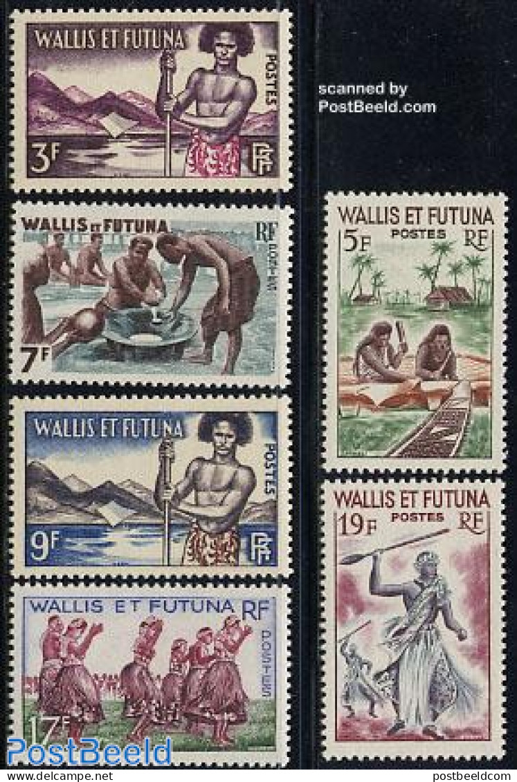 Wallis & Futuna 1957 Definitives 6v, Mint NH, Health - History - Performance Art - Various - Food & Drink - Dance & Ba.. - Alimentación