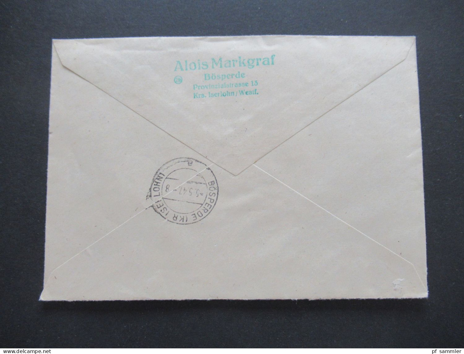Kontrollrat 1947 MiF Einschreiben Hemer (Kr Iserlohn) mit Sonderstempel K1 Briefmarkenausstellung Hemer Am Felsenmeer