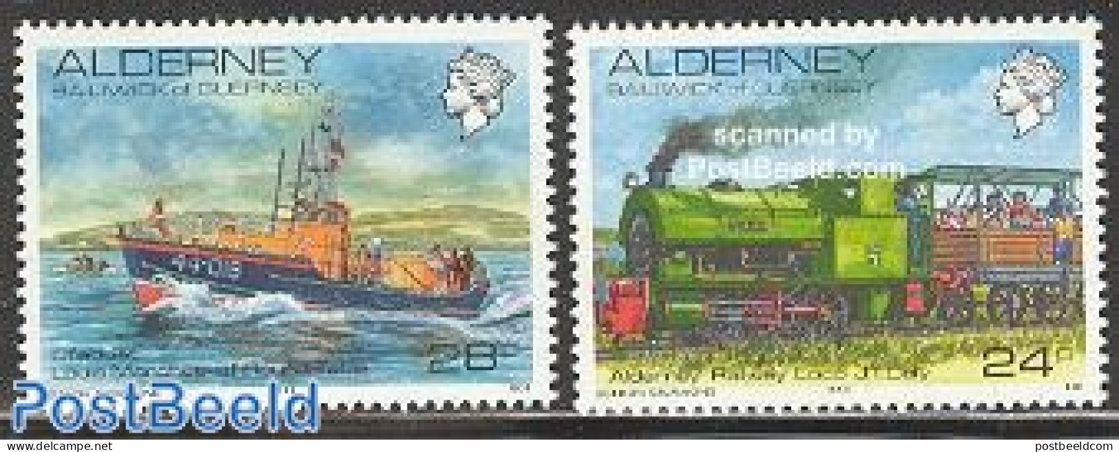 Alderney 1993 Definitives 2v, Mint NH, Transport - Railways - Ships And Boats - Treni