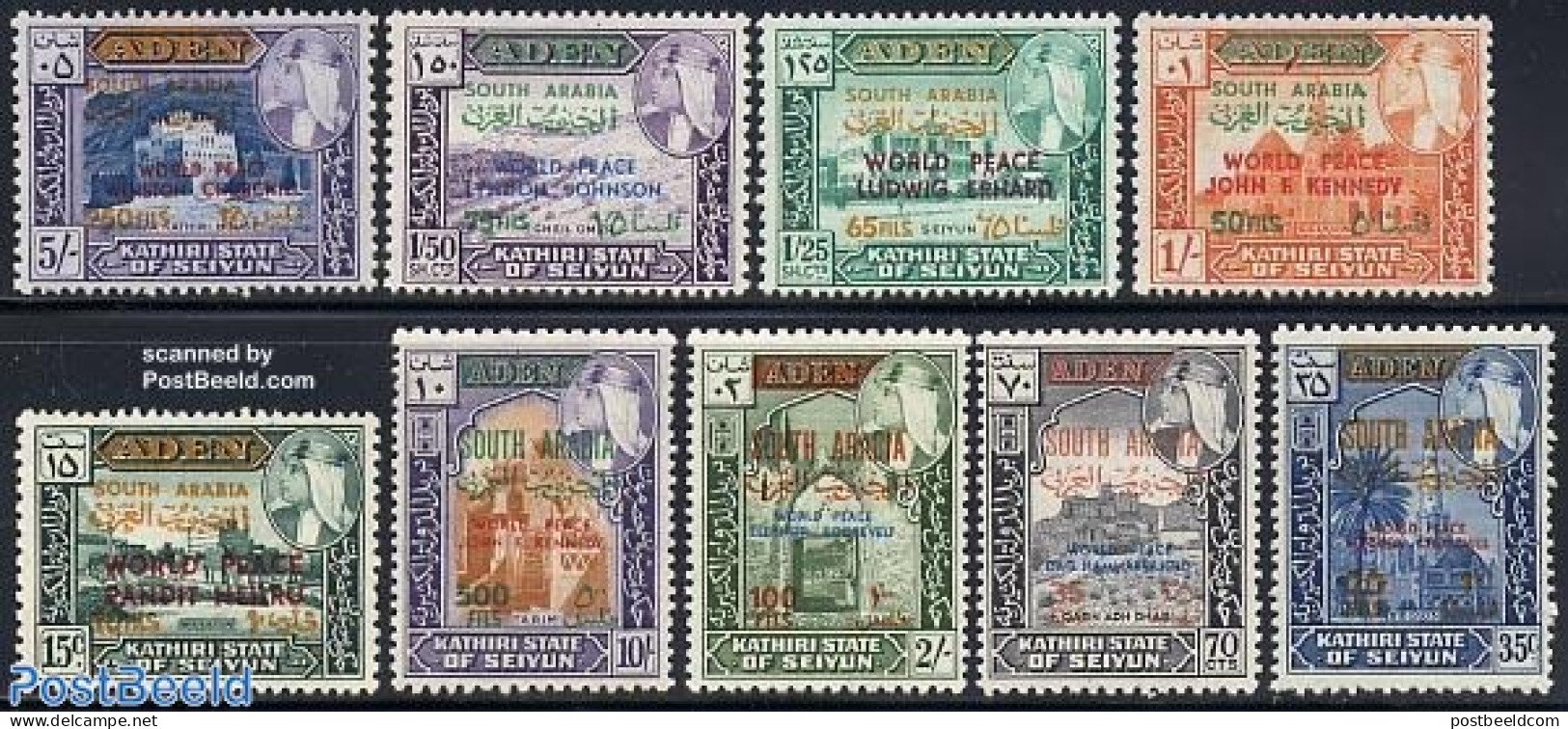 Aden 1967 Seiyun, World Peace Overprints 9v, Mint NH, Art - Castles & Fortifications - Castillos