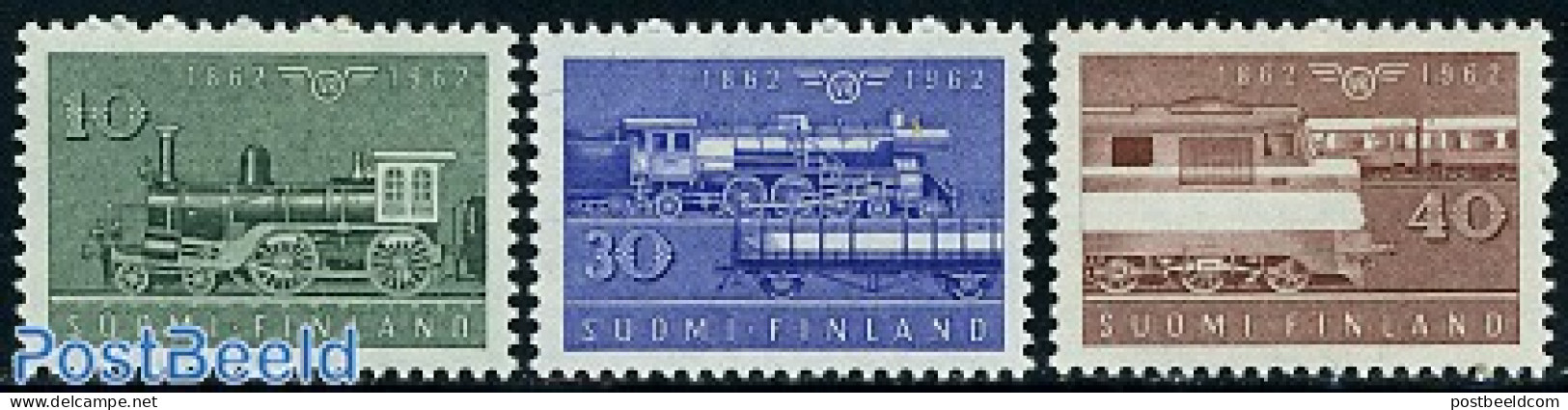 Finland 1962 Railways Centenary 3v, Mint NH, Transport - Railways - Nuevos