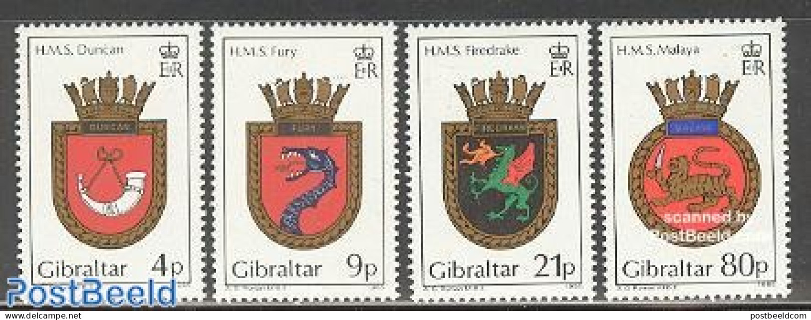 Gibraltar 1985 Naval Arms 4v, Mint NH, History - Coat Of Arms - Gibilterra
