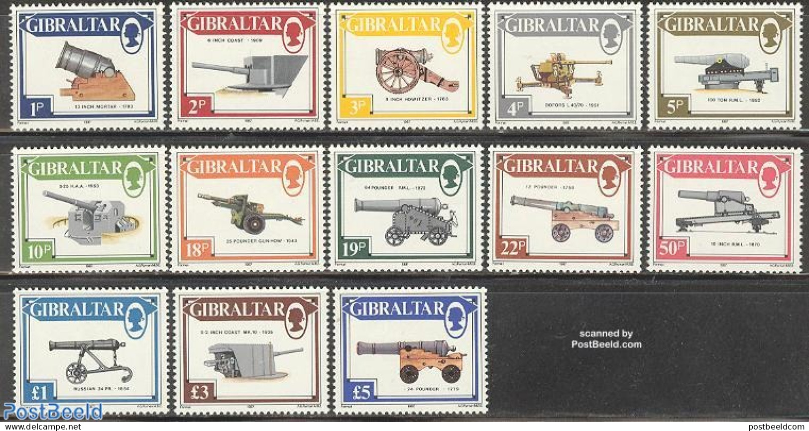 Gibraltar 1987 Definitives, Weapons 13v, Mint NH, Various - Weapons - Ohne Zuordnung