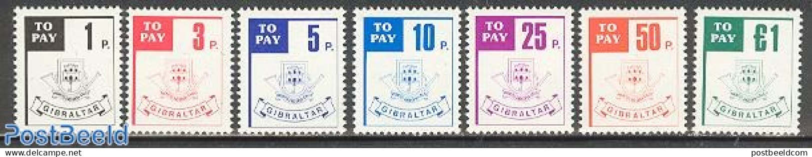 Gibraltar 1984 Postage Due 7v, Mint NH, History - Coat Of Arms - Gibraltar