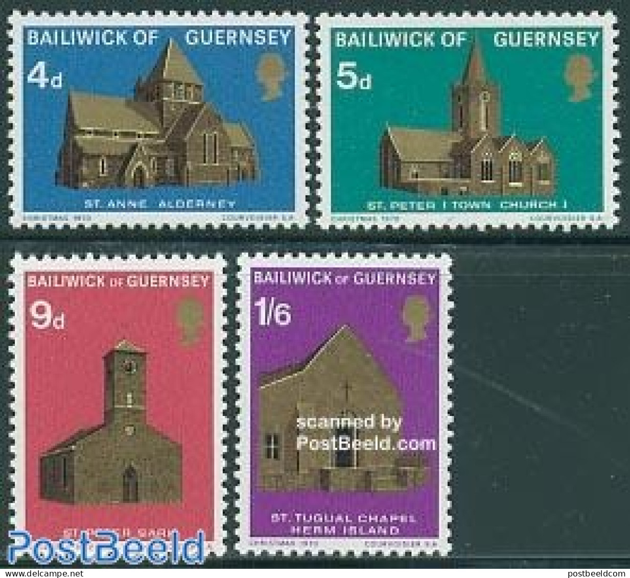 Guernsey 1970 Christmas 4v, Mint NH, Religion - Christmas - Churches, Temples, Mosques, Synagogues - Weihnachten