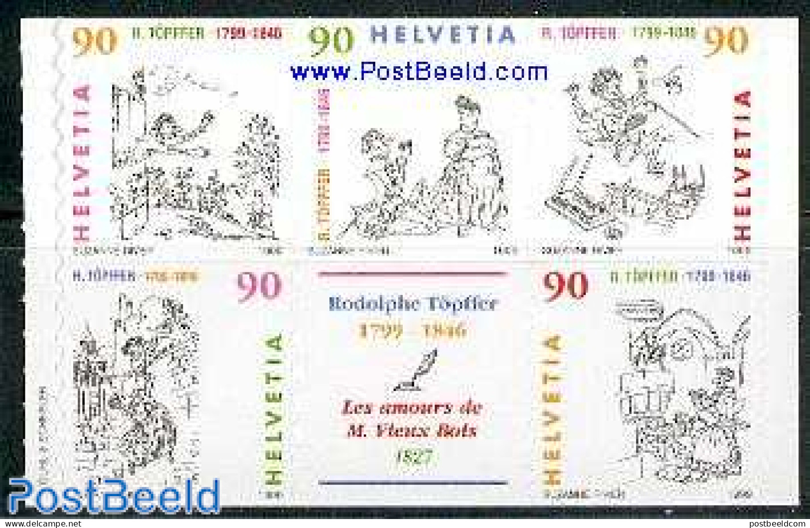 Switzerland 1999 R. Topffer 5v+tab S-a [++], Mint NH, Art - Children's Books Illustrations - Unused Stamps