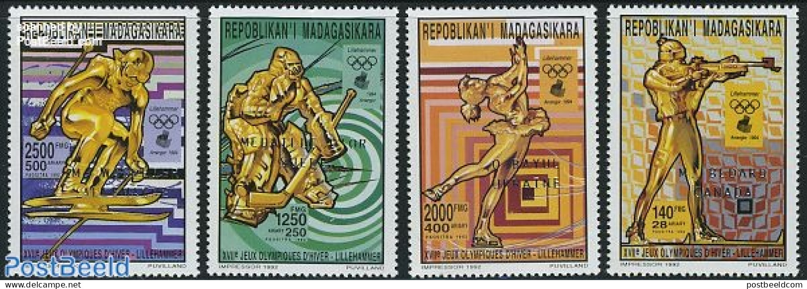 Madagascar 1994 Olympic Winter Winners 4v, Mint NH, Sport - Ice Hockey - Olympic Winter Games - Shooting Sports - Skat.. - Hockey (Ijs)