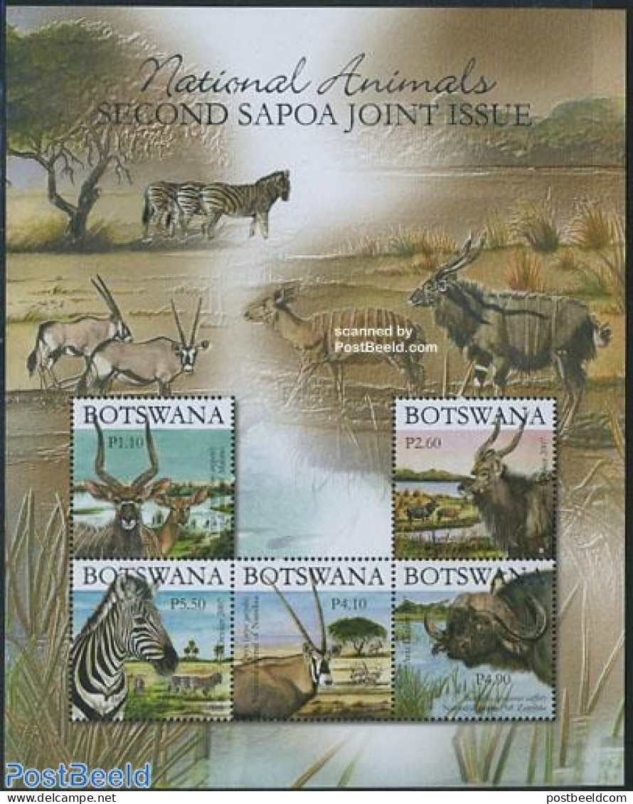 Botswana 2007 SAPOA 5v M/s, Silver, Mint NH, Nature - Various - Animals (others & Mixed) - Zebra - Joint Issues - Gemeinschaftsausgaben