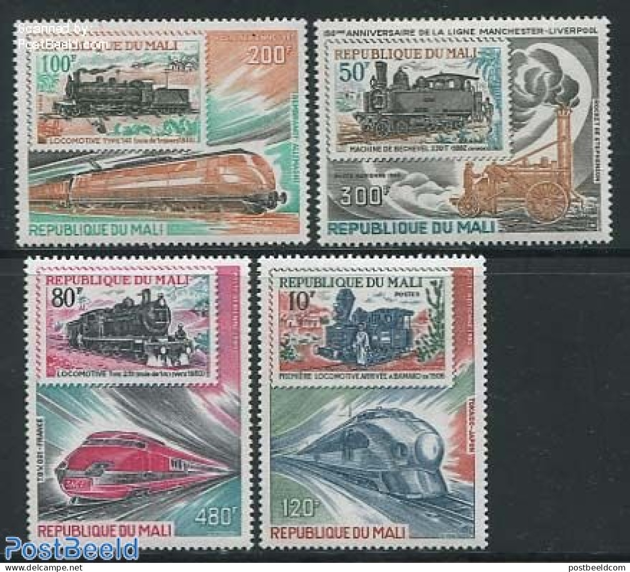Mali 1980 Railways 4v, Mint NH, Transport - Stamps On Stamps - Railways - Francobolli Su Francobolli