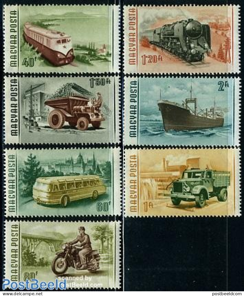 Hungary 1955 Export Transports 7v, Mint NH, Transport - Various - Automobiles - Motorcycles - Railways - Ships And Boa.. - Ongebruikt