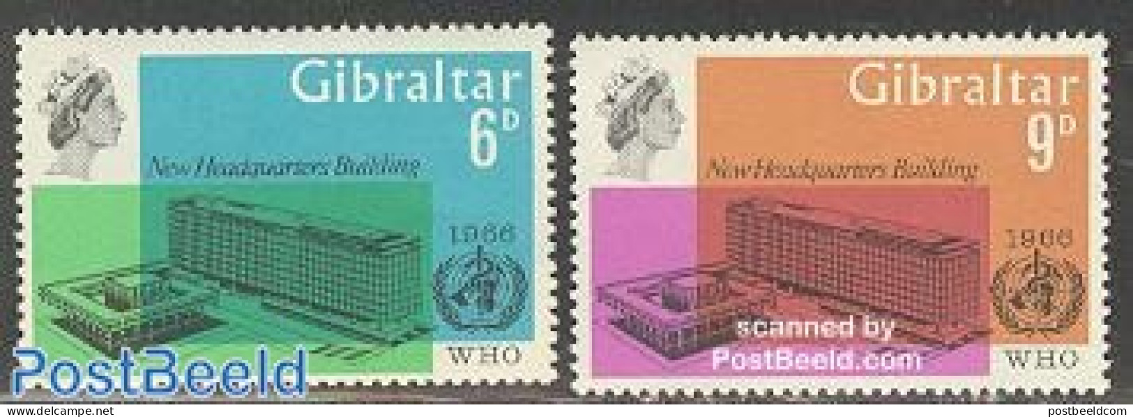 Gibraltar 1966 New W.H.O. Building 2v, Mint NH, Health - Health - Gibilterra