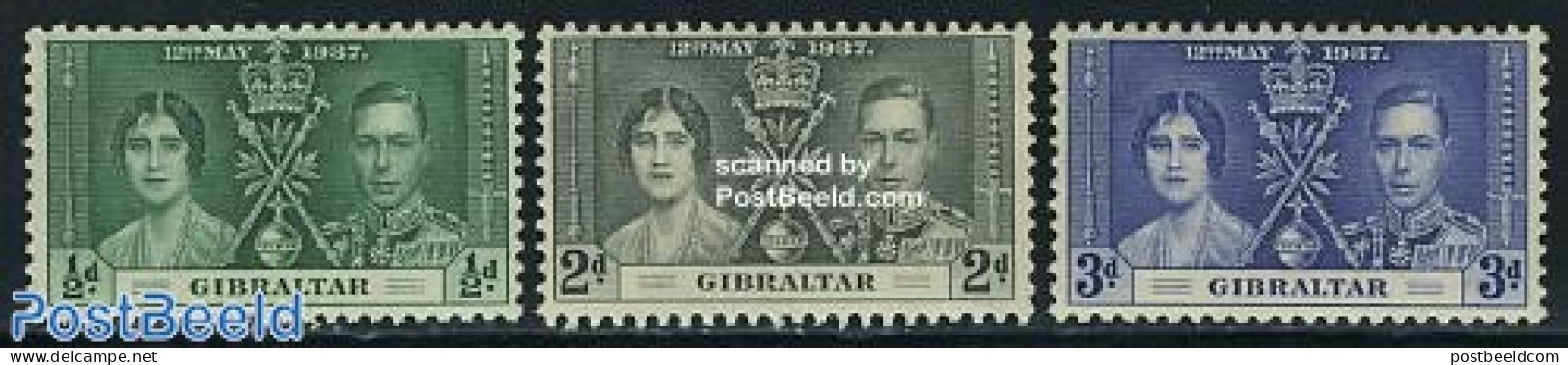 Gibraltar 1937 Coronation 3v, Mint NH, History - Kings & Queens (Royalty) - Koniklijke Families