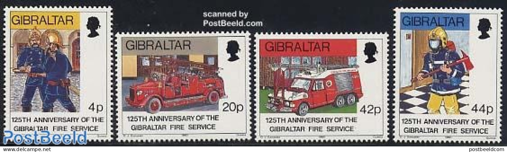 Gibraltar 1990 Fire Corps 4v, Mint NH, Transport - Automobiles - Fire Fighters & Prevention - Cars