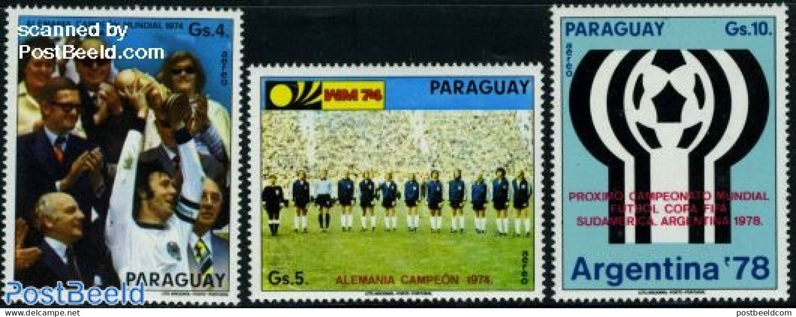 Paraguay 1974 World Cup Football Winners 3v, Mint NH, Sport - Football - Paraguay