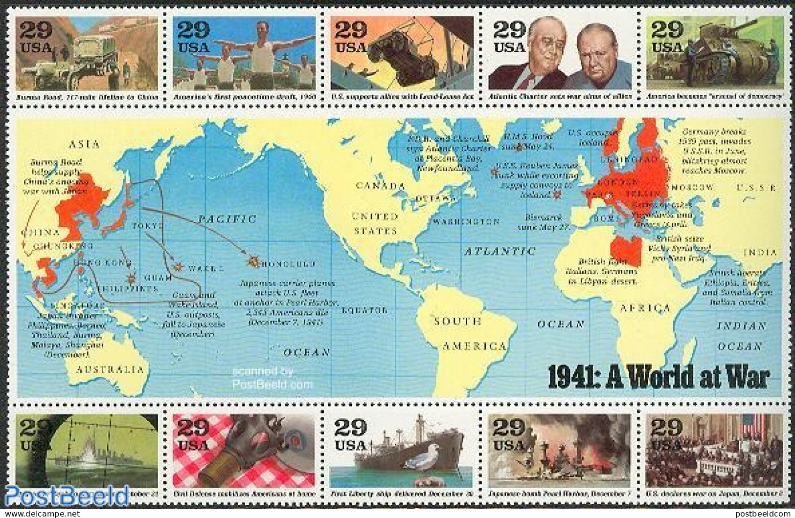 United States Of America 1991 A World At War S/s, Mint NH, History - Transport - Various - Militarism - World War II -.. - Neufs