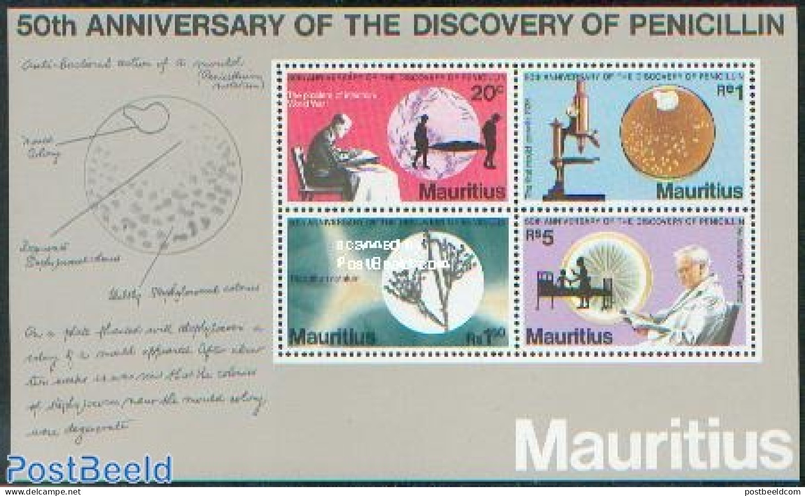 Mauritius 1978 Discovery Of Peniciline S/s, Mint NH, Health - History - Health - World War I - Prima Guerra Mondiale