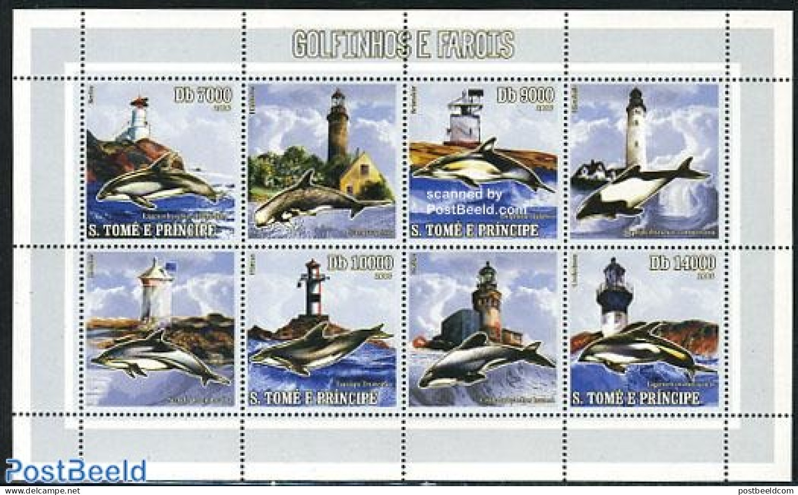 Sao Tome/Principe 2006 Lighthouses & Dolphins 4v M/s (with 4 Tabs), Mint NH, Nature - Various - Sea Mammals - Lighthou.. - Leuchttürme