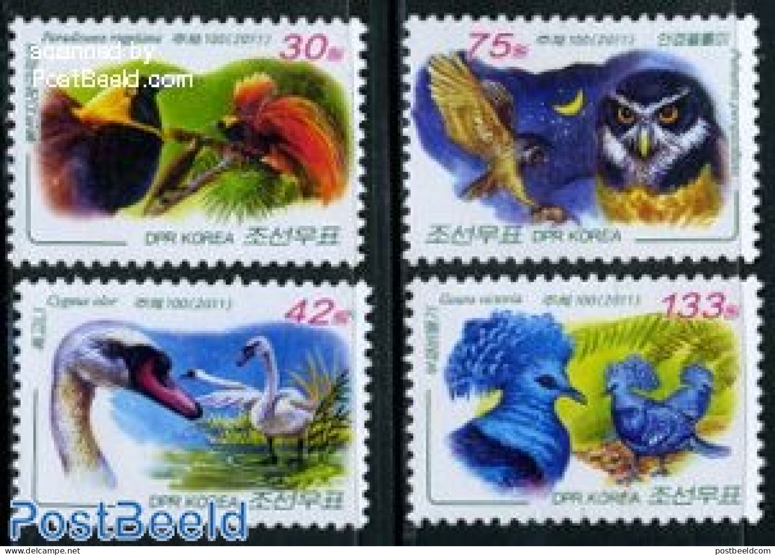 Korea, North 2011 Birds 4v, Mint NH, Nature - Birds - Birds Of Prey - Owls - Corée Du Nord