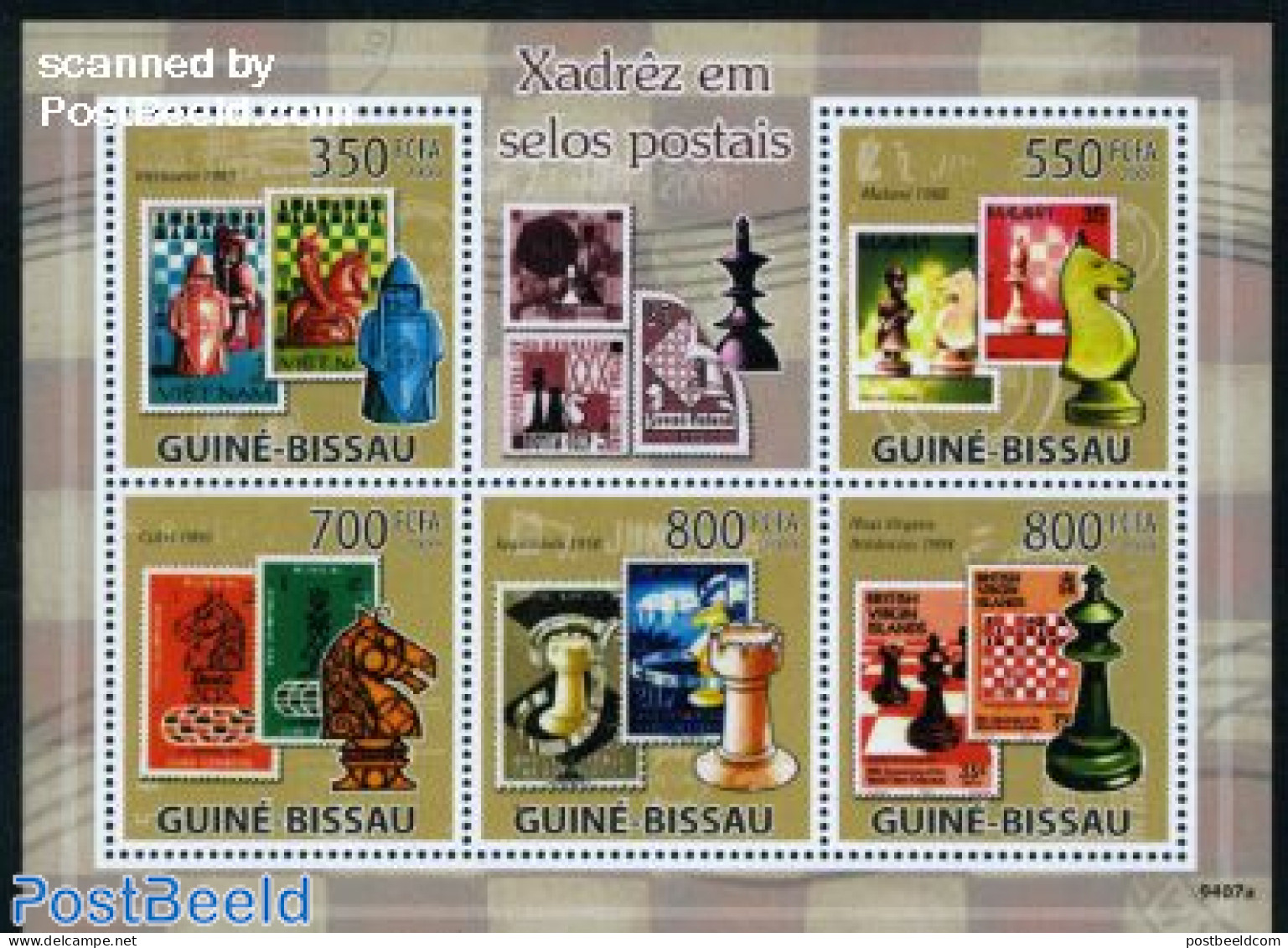 Guinea Bissau 2009 Chess 5v M/s, Mint NH, Sport - Chess - Stamps On Stamps - Schaken