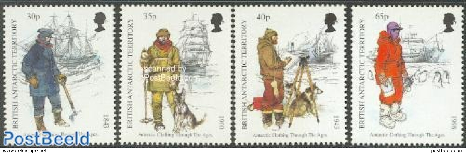 British Antarctica 1998 Antarctic Costumes 4v, Mint NH, Nature - Science - Transport - Birds - Dogs - Penguins - The A.. - Barcos