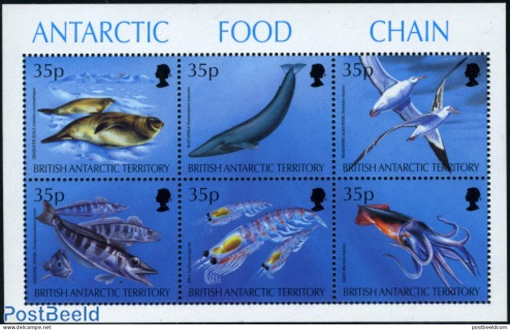 British Antarctica 1994 Food Chain 6v M/s, Mint NH, Nature - Birds - Fish - Sea Mammals - Fishes