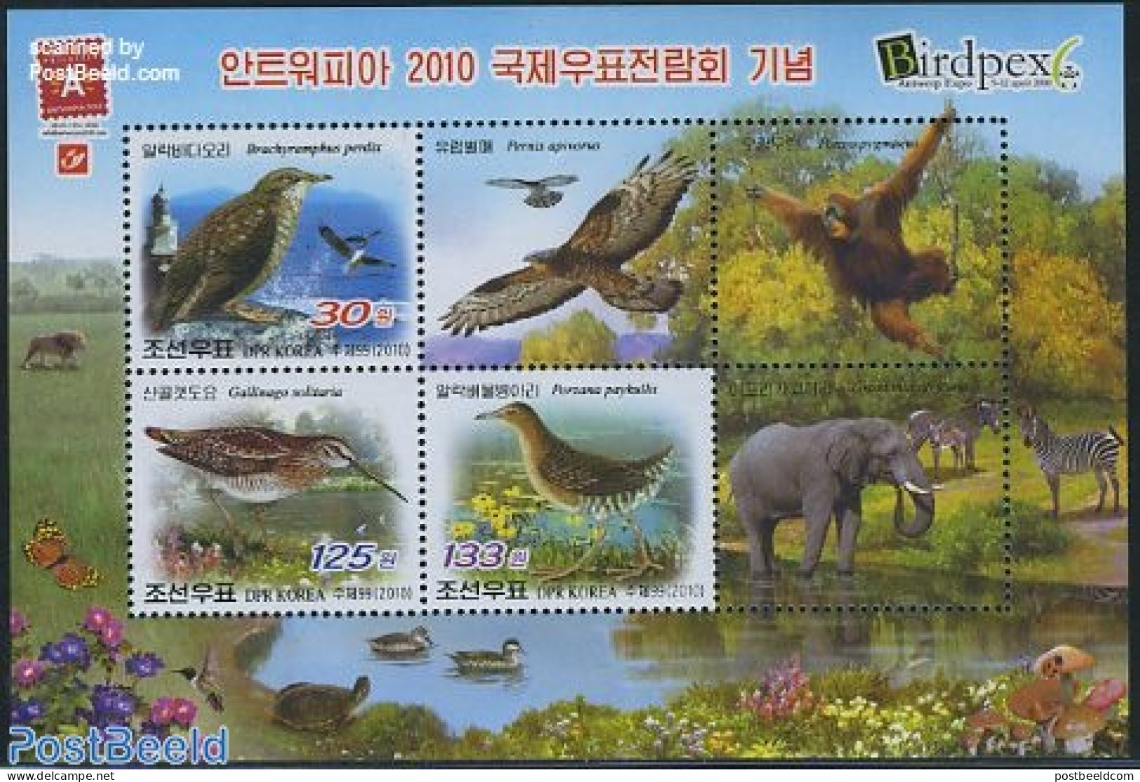 Korea, North 2010 Birdpex S/s, Mint NH, Nature - Various - Animals (others & Mixed) - Birds - Birds Of Prey - Elephant.. - Phares