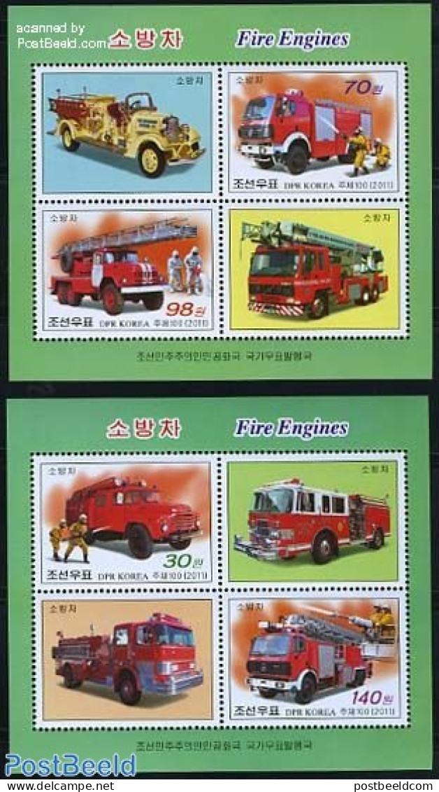 Korea, North 2011 Fire Corps 4v (2 M/s), Mint NH, Transport - Automobiles - Fire Fighters & Prevention - Autos