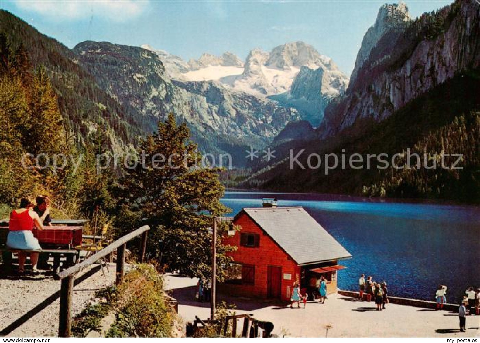 73855958 Gosausee Gosau Salzkammergut AT Huette Am See Blick Zum Hohen Dachstein - Autres & Non Classés