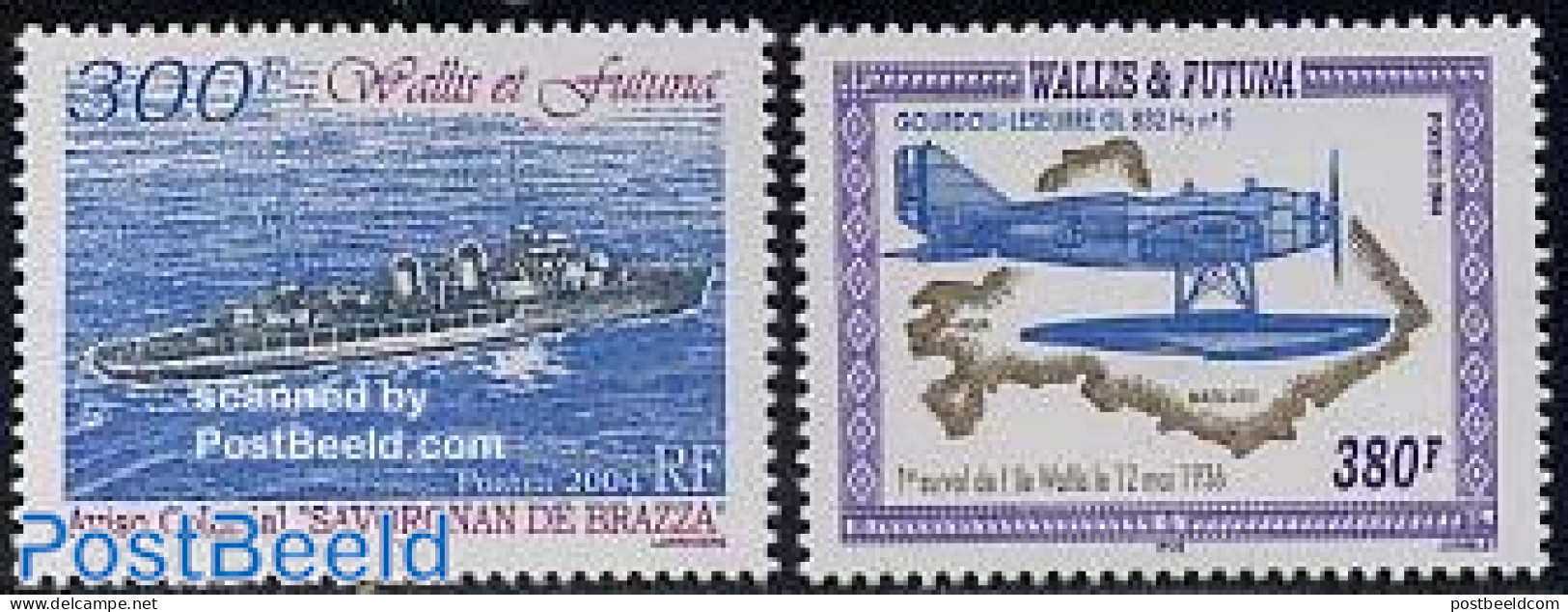 Wallis & Futuna 2004 First Flight 2v, Mint NH, Transport - Various - Aircraft & Aviation - Ships And Boats - Maps - Flugzeuge