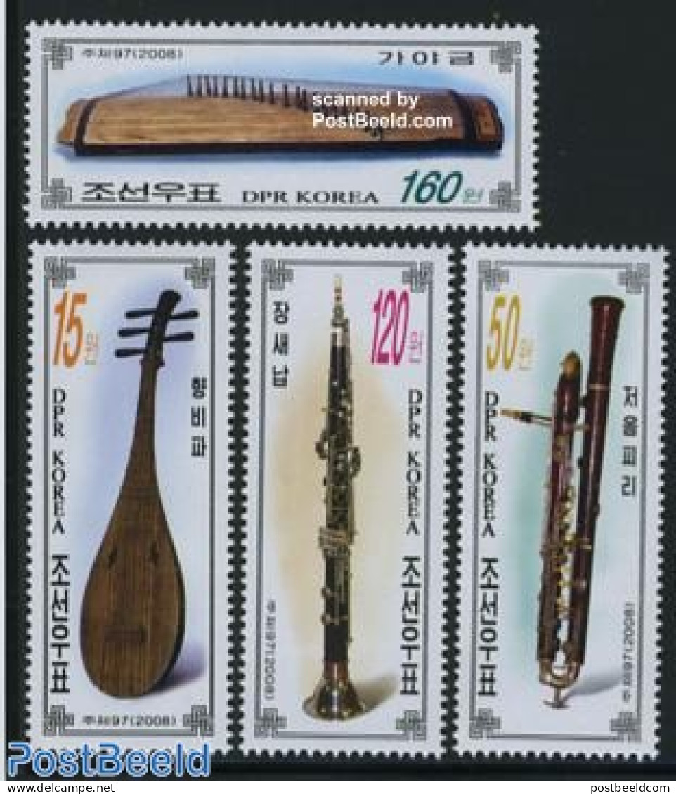 Korea, North 2008 Music Instruments 4v, Mint NH, Performance Art - Music - Musical Instruments - Musica