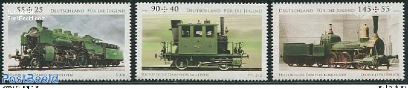 Germany, Federal Republic 2012 Youth, Historic Locomotives 3v, Mint NH, Transport - Railways - Unused Stamps