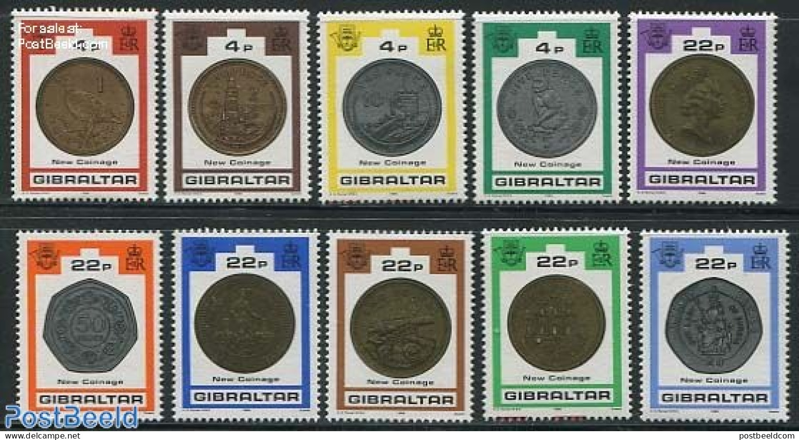 Gibraltar 1989 Coins 10v, Mint NH, Various - Money On Stamps - Munten