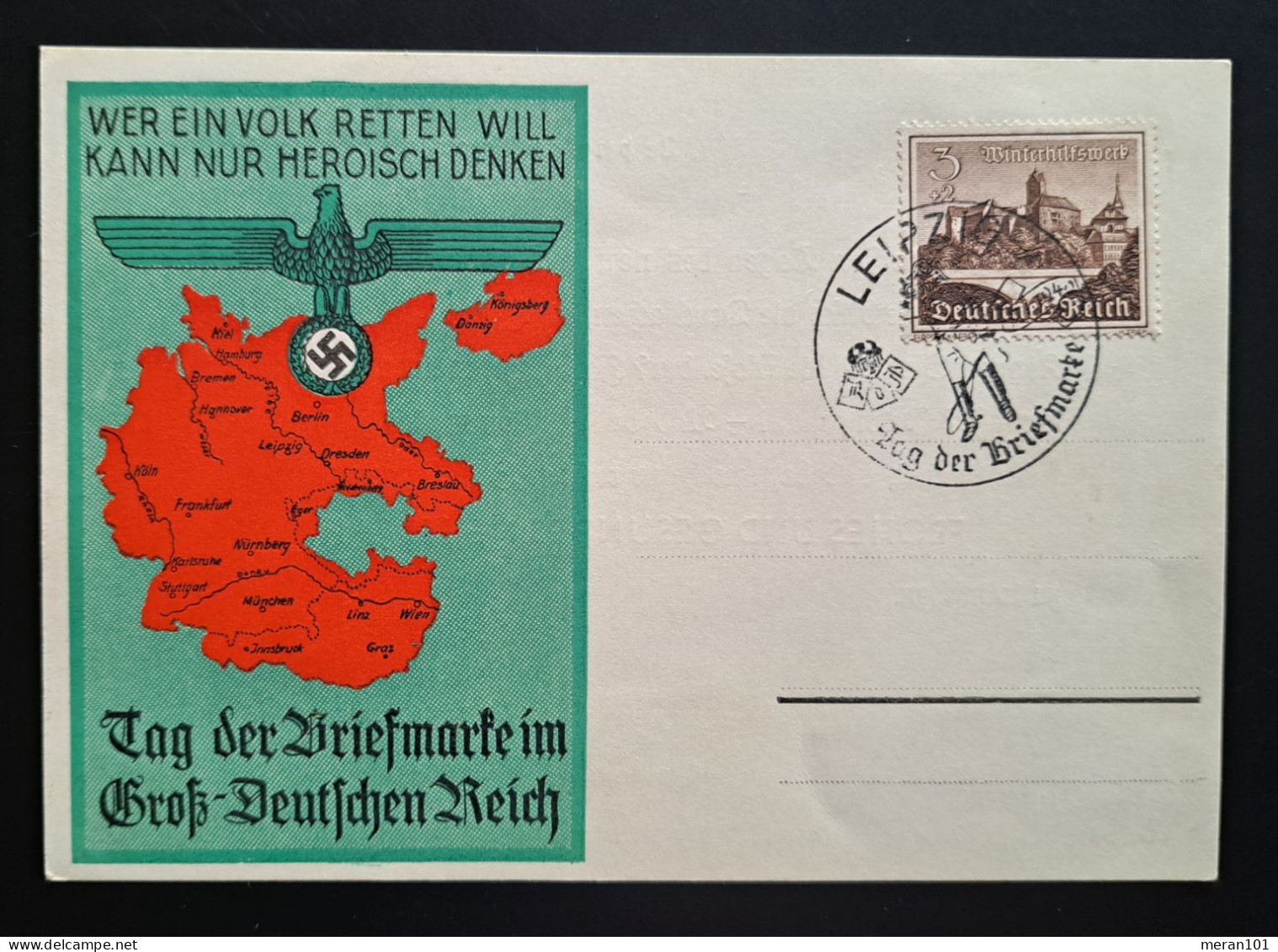 Private Ganzsache "Wer Ein Volk Retten Will Kann Nur Heroisch Denken" LEIPZIG Sonderstempel - Private Postal Stationery
