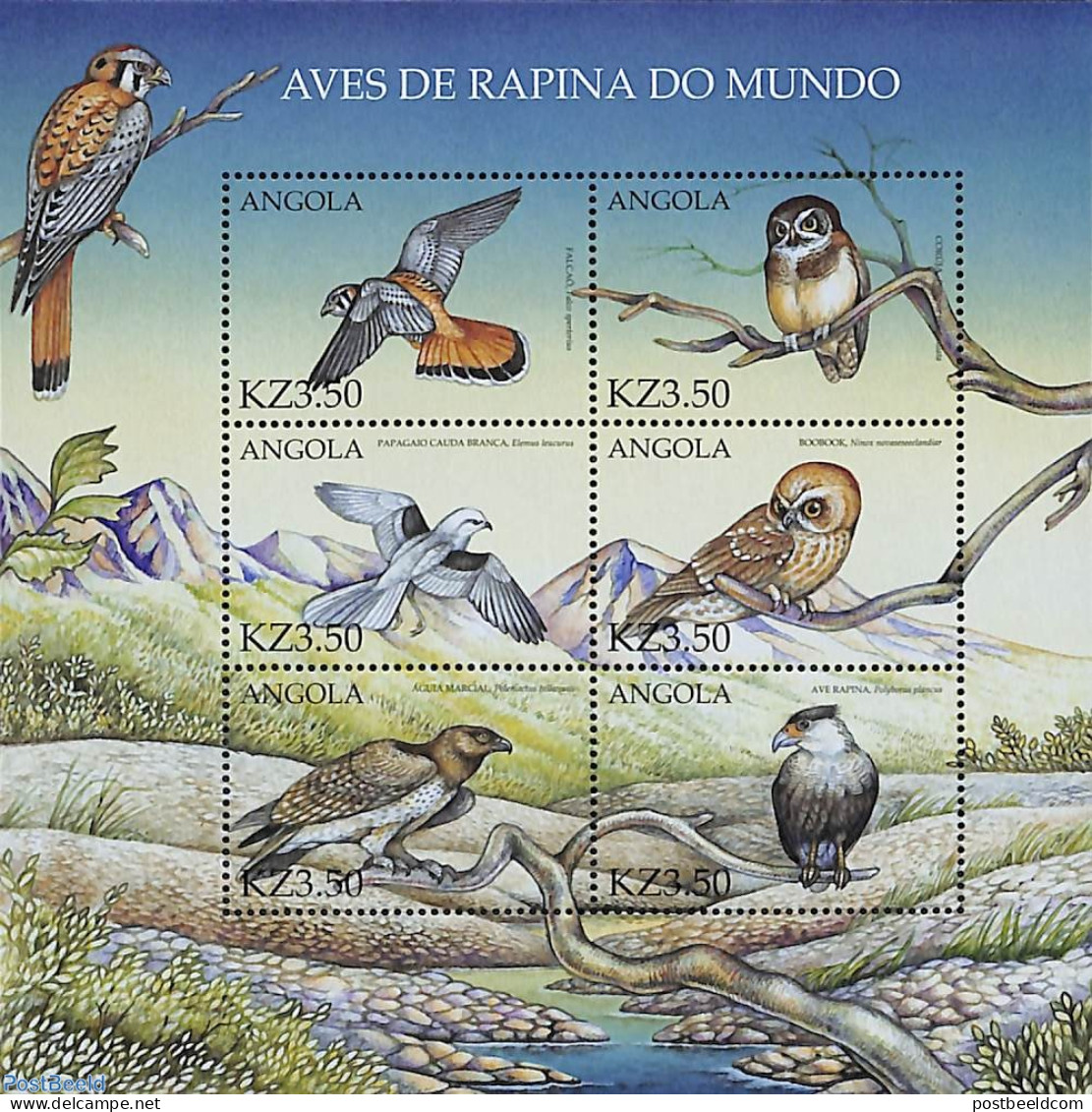 Angola 2000 Birds Of Prey 6v M/s, Falco Sparverius, Mint NH, Nature - Birds - Birds Of Prey - Owls - Angola