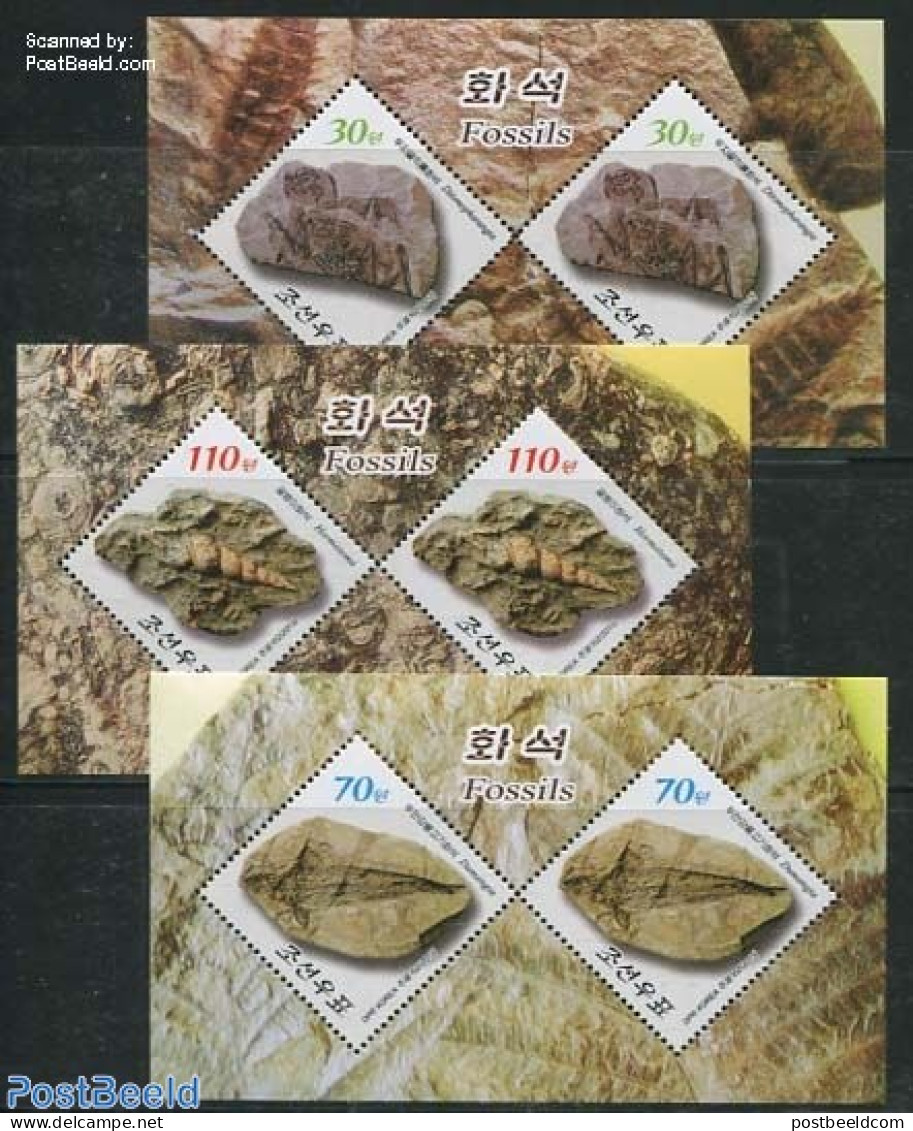 Korea, North 2013 Fossils 3 M/s, Mint NH, History - Geology - Corée Du Nord
