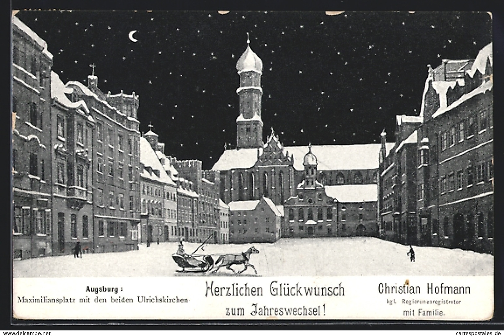 AK Augsburg, Maximilianplatz Mit Den Beiden Ulrichskirchen In Einer Winternacht  - Augsburg