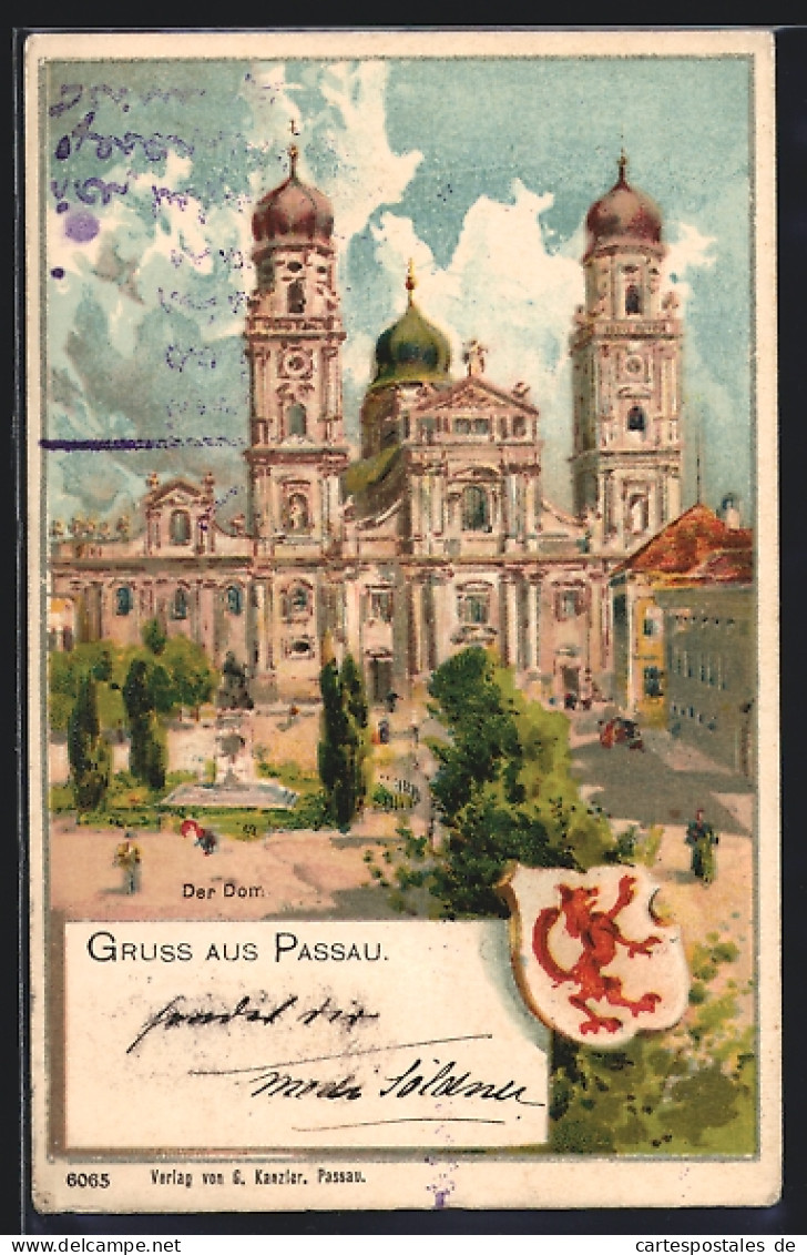 Lithographie Passau, Der Dom, Wappen  - Passau