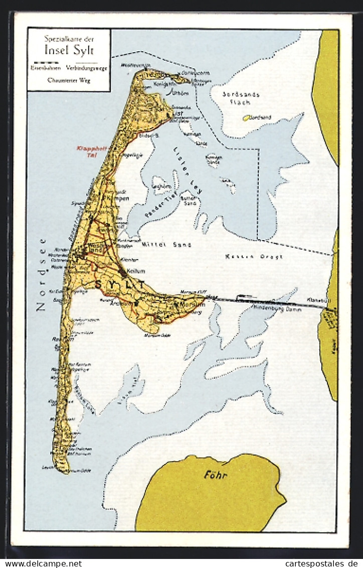 AK Sylt, Landkarte Der Insel, Umgebung, Nordsee  - Sylt